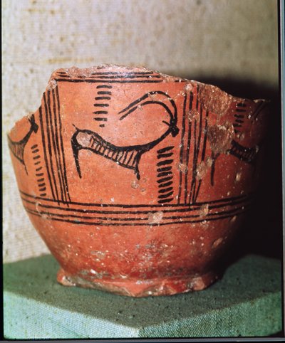 Fragment einer Vase mit Darstellung eines Steinbocks, aus Mohenjo-Daro, Industal, Pakistan von Harappan